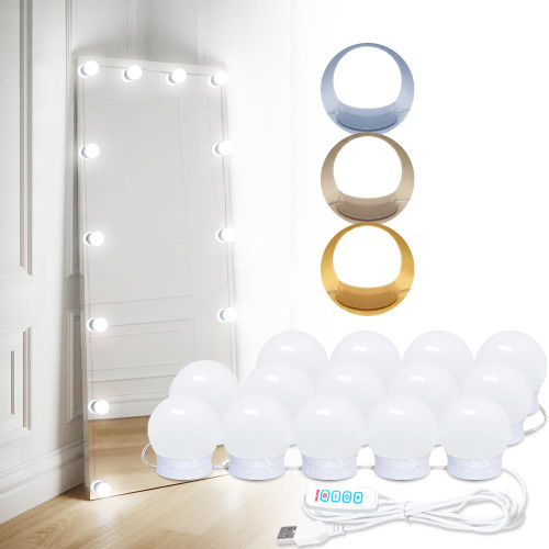 DLOMT Makeup Vanity Lights for Mirror,Hollywood Style LED Vanity Mirror Lights with 14 Dimmmable Bulbs,Adjustable Light Color & Brightness,USB Cable,Mirror not Included