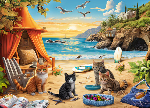 500 Piece Puzzles for Adults - Difficult Jigsaw Puzzles for Adults Challenging - Coastal Cats and Seagulls