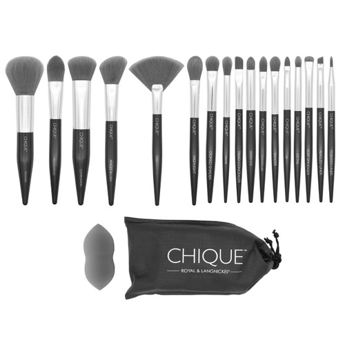 CHIQUE by Royal & Langnickel 18pc Premium Soft Synthetic Fiber Makeup Brush Set with Blending Sponge and Travel Pouch