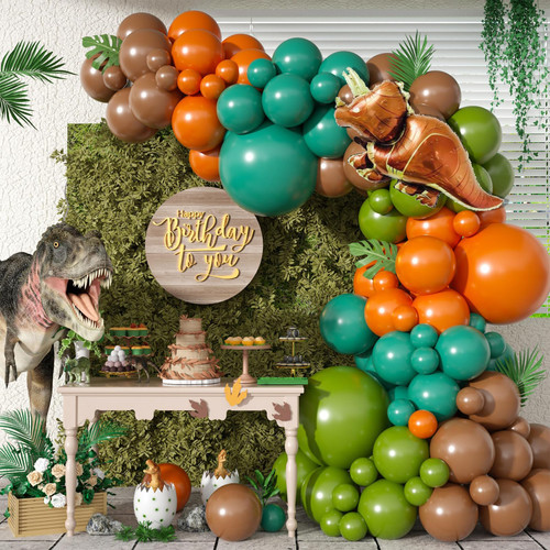 Dinosaur Balloon Arch, Dinosaur Balloon Garland Kit, Retro Green Orange Brown Balloons with Dinosaur Foil Balloon for Kids Dinosaur Themed Party Decorations Jungle Safari Birthday Party Supplies Dinosaur Balloon Arch, Dinosaur Balloon Garland Kit, Retro Green Orange Brown Balloons with Dinosaur Foil Balloon for Kids Dinosaur Themed Party Decorations Jungle Safari Birthday Party Supplies