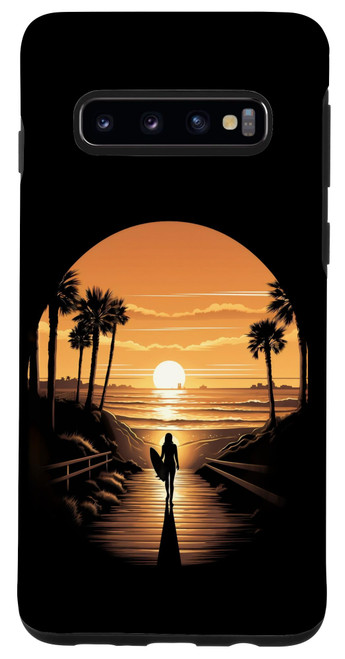 Galaxy S10 Surfing Surfer Beach Sunset Surfboard Case