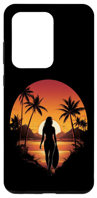 Galaxy S20 Ultra Surfing Girl Surfer Surfboard Beach Sunset Case