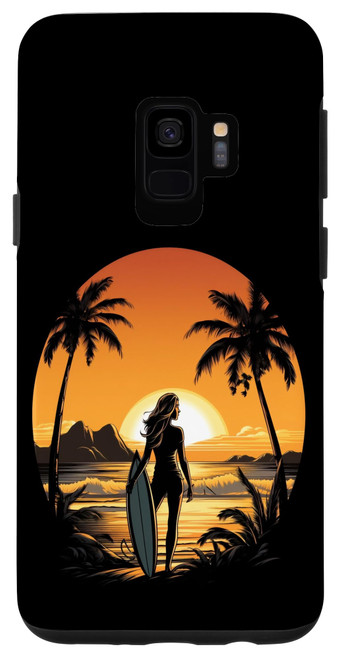 Galaxy S9 Surfing Girl Surfer Surfboard Beach Sunset Case