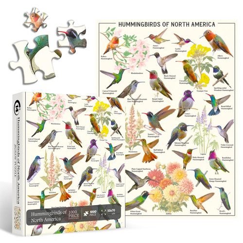 Hummingbirds Puzzles for Adults 1000 Pieces and up, Vintage Bird Puzzle Collects Hummingbird Flowers, PICKFORU Birds Theme Jigsaw Puzzles as Home Decor