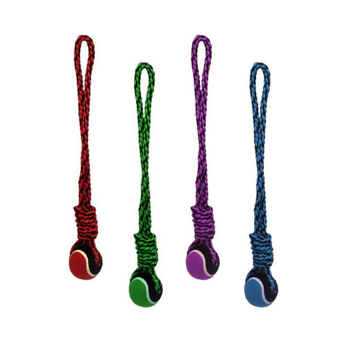 Multipet International 29523 20" Nuts For Knots Rope Tug With Tennis Ball Assorted Colors
