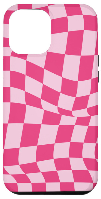 iPhone 14 Pro Max Classic Wavy Pink Checkered Swirl Checkerboard Pattern Case