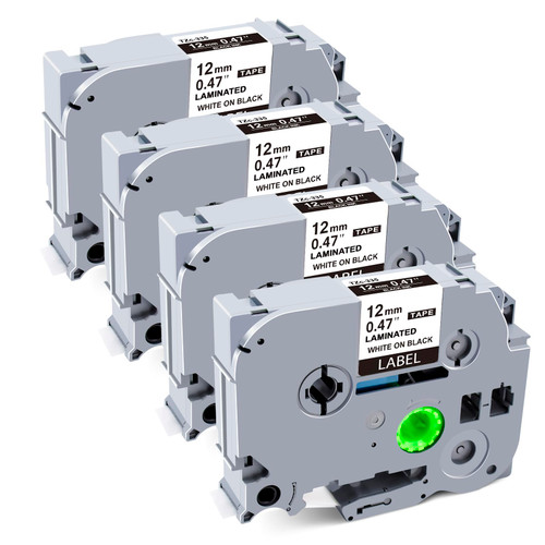 BEYONDTEK PT-D210 TZe Tape Compatible for Brother Ptouch TZe Black Tape 12mm 0.47" TZe-335 White on Black Tape for Brother Ptouch PT-H110 PT-D210 PT-D400 PT-1290 PT-D600 PT-P300BT Label Maker,4-Pack