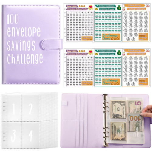 100 Envelopes Money Saving Challenge Binder, A5 Money Saving Challenge Book with Cash Envelopes, Savings Challenges Budget Book Binder to Save $5,050 (Purple) 100 Envelopes Money Saving Challenge Binder, A5 Money Saving Challenge Book with Cash Envelopes, Savings Challenges Budget Book Binder to Save $5,050 (Purple)