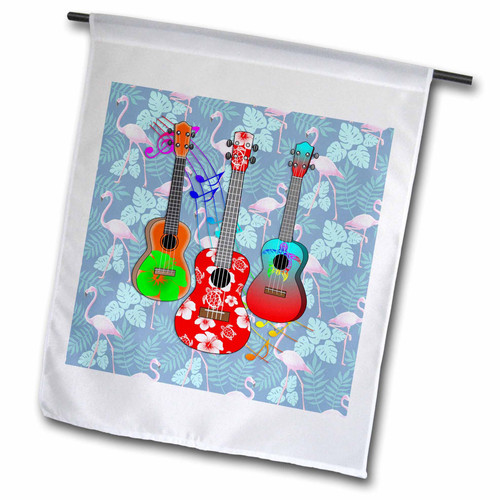 3dRose Musical island ukuleles over a tropical pattern of pink flamingos. - Flags (fl_350657_2)