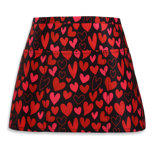 Plum Hill Red Hearts Valentine Half Waist Apron With 3 Pockets Waterproof 100% Polyester Cocktail Aprons for Waitresses Servers Bartenders Vendors