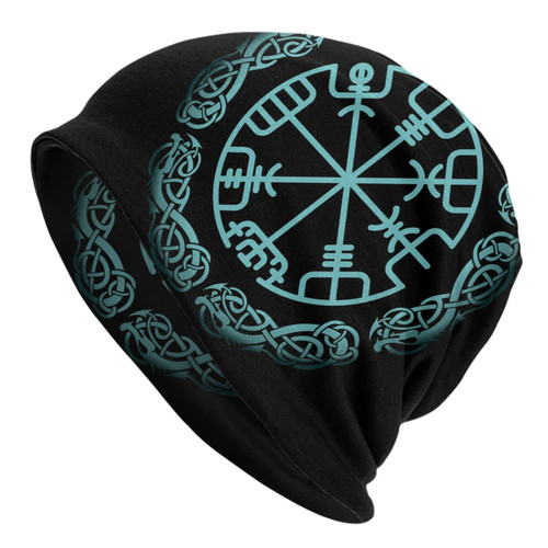 Viking Vikings Norse Runes Navigation Compass Scandinavian Knit Hat Slouchy Skull Cap Beanie Hat for Men Women Gifts