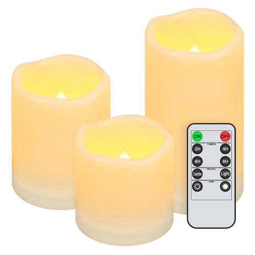 crowm Flickering Flameless Candles with Timer, Battery Operated LED Pillar Ivory Candles with Remote, Indoor Outdoor Waterproof Candles for Decoration, Set of 3(D 3" x H 3" 4" 5.7") crowm Flickering Flameless Candles with Timer, Battery Operated LED Pillar Ivory Candles with Remote, Indoor Outdoor Waterproof Candles for Decoration, Set of 3(D 3" x H 3" 4" 5.7")