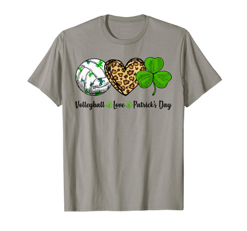 Volleyball Love Leopard Heart Shamrock St Patrick's Day Gift T-Shirt
