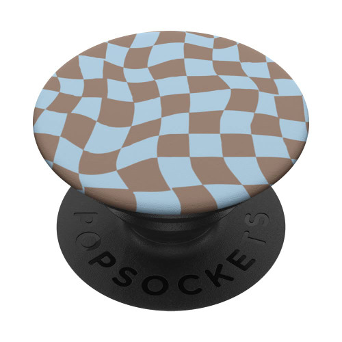 Wavy Checkered Brown and Light Blue Checkerboard Pattern PopSockets Swappable PopGrip