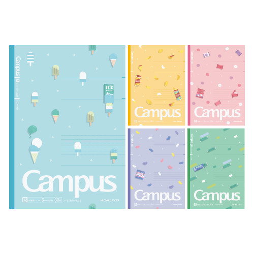 KOKUYO Campus Notebook, Dot B 6mm Ruled, Semi-B5, 30 Sheets, 35 Lines, Pack of 5, 5 Snack Motif Colors for Spring 2023 Limited Edition, Japan Import (NO-3CBTN-L36X5)