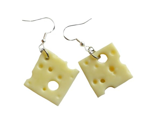 Swiss Cheese Dangle Earrings, Polymer Clay Mini Food Jewelry