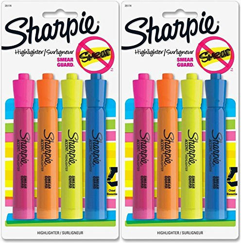 Sharpie Accent Tank-Style Highlighters, Colored Highlighters (25174PP) Assorted Colors (2-Pack of 4)