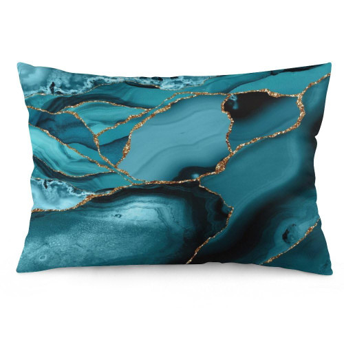 Teal and Gold Faux Marble Waves Pillow Covers Decorative Preppy Lumbar Throw Pillowcase 12x20 Inch Couch Cushion Cover for Home Decor Living Room Bedroom College Dorm Bed Car Sofa Sofa