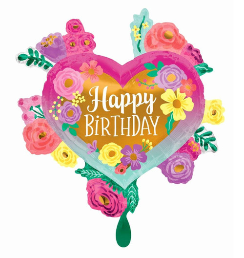 Anagram 27" Happy Birthday Painted Flowers Foil Balloon, Multicolor Anagram 27" Happy Birthday Painted Flowers Foil Balloon, Multicolor