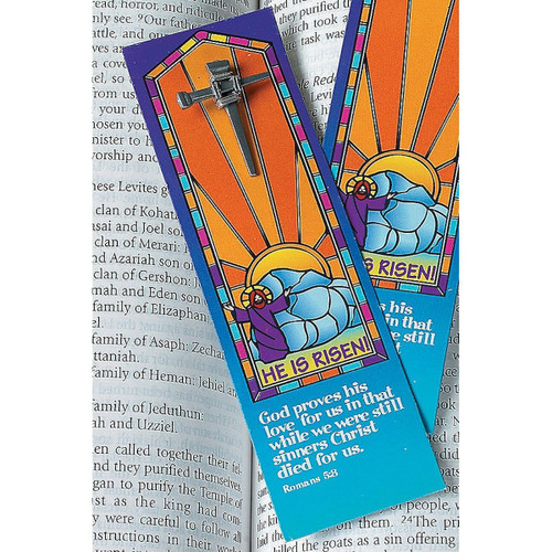 His is Risen Nail Cross Pin & Bookmarks - Set of 12 Each - Easter, Church and Sunday School Supplies