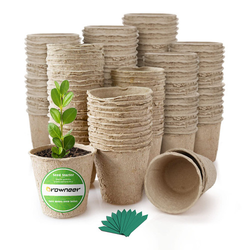 GROWNEER 120 Packs 2.4 Inch Peat Pots Plant Starters for Seedling with 25 Pcs Plant Labels, Biodegradable Herb Seed Starter Pots Kits, Garden Germination Nursery Pot