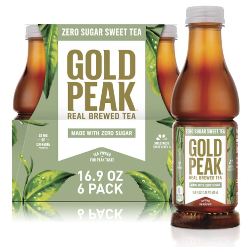 Gold Peak Zero Sugar Diet Iced Tea Drink, 16.9 fl oz, 6 Pack