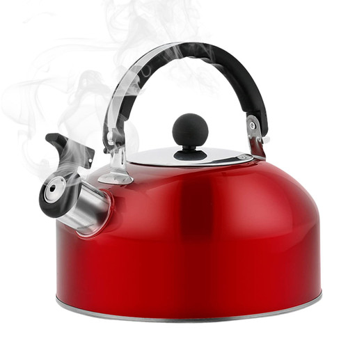 For Stove Top, 1.8L Whistling Stovetop Tea Kettle, Stainless Steel Red Whistling Tea Pot, Teapot Whistling Kettle With Ergonomic Handle For Stove, Induction Cooker And Wood Stove
