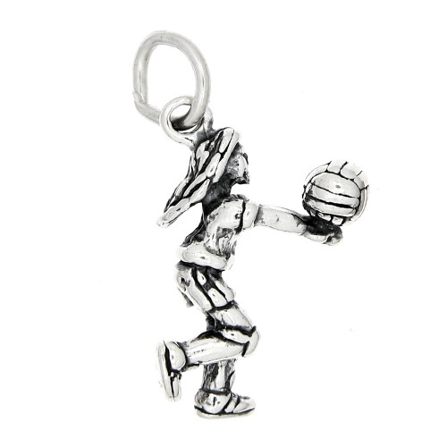 LGU Sterling Silver Oxidized Female Volleyball Player Charm