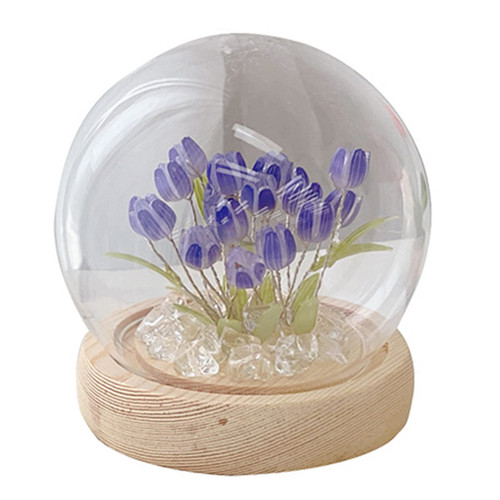 Altsuceser DIY Tulip Night Light, Battery Powered Mini Tulip Tulip Flower Table Lamp, Handmade Simulation Flower Bedside Sleep Light with Stable Base, Need to Assemble Yourself Purple A