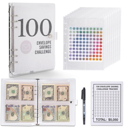 100 Envelopes Challenge Binder, Money Saving Binder, 100 Envelopes Money Saving Challenge, Budget Book with Cash Envelopes to Save $5,050, Saving Challenge Book and Budget Binder(Black) 100 Envelopes Challenge Binder, Money Saving Binder, 100 Envelopes Money Saving Challenge, Budget Book with Cash Envelopes to Save $5,050, Saving Challenge Book and Budget Binder(Black)
