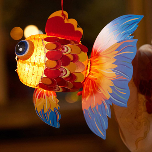 Sinknap Festival Lantern Lucky Goldfish Handmade Lantern Chinese Style Glowing Paper Lantern Children DIY Handcrafts Gift Mid-Autumn Festival Lantern Festival New Year Portable Lantern Ellipse