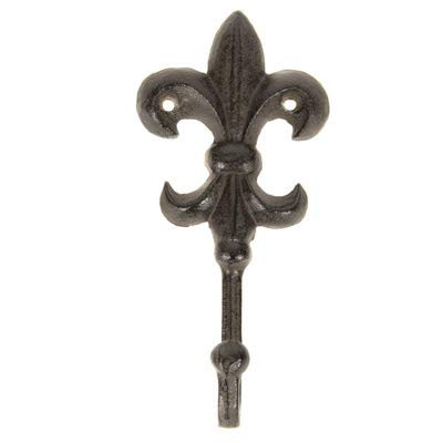 Nauti Cast Iron Bronze Single Hook Fleur De Lis Symbol 6 Inches Tall w-4744