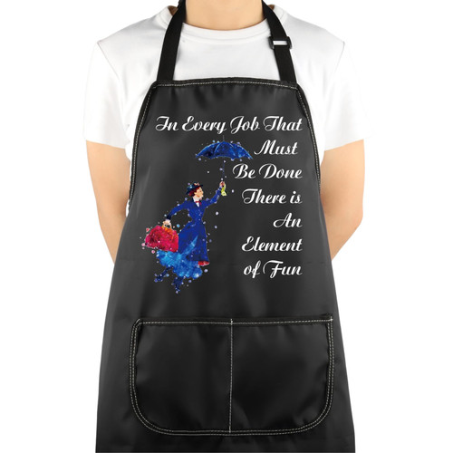 VAMSII Marry Popp Gifts Kitchen apron with pockets for Mary Fans In Every Job That Must Be Done There is An Element of Fun (black)