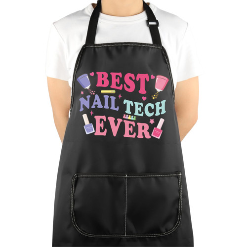 VAMSII Nail Tech Apron With Pockets Nail Technician Gift Best Nail Tech Ever Apron Nail Artist Gifts for Nails Stylist (Black) VAMSII Nail Tech Apron With Pockets Nail Technician Gift Best Nail Tech Ever Apron Nail Artist Gifts for Nails Stylist (Black)