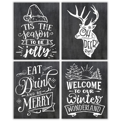 Christmas Chalkboard Quotes Art Prints (Set of 4) - Unframed - 8x10