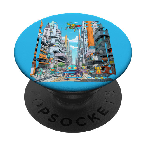 Robot Street in Futuristic City PopSockets Standard PopGrip