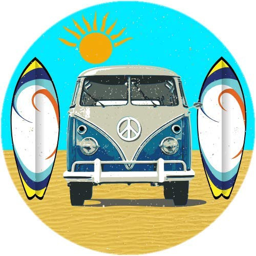 U.S. Custom Stickers Surf Van Surfboard Circle Sticker 3 Inch