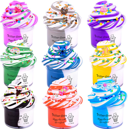 9 Pack Butter Slime kit for Girls, Slime Party Favor Gifts Two-Toned Colorful Stress Relief Toys, Scented Putty DIY Cake Slime Toy for Kids