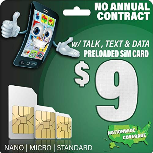 $9 GSM SIM Card - Unlimited Text, 500 Mins Talk, and 500MB 2G 3G 4G LTE Data - 30 Days Nationwide Service