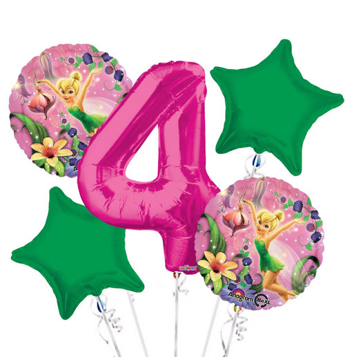 Tinkerbell Balloon Bouquet 4th Birthday 5 pcs - Party Supplies
