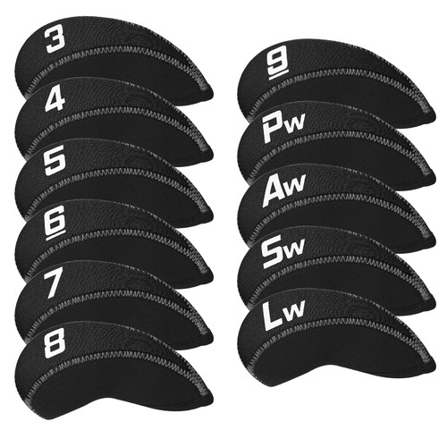 LZFAN 11Pcs Golf Club Covers for Irons Covers for Golf Clubs Neoprene Club Head Covers Golf Club Protector Black