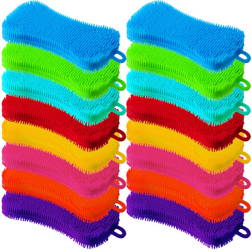 16 Pcs Dish Sponges for Washing Dishes Non Stick Silicone Sponge Multipurpose Silicone Dish Scrubber Dish Cleaning Tools Silicone Cleaning Brush Double Sided Household Cleaning Sponges Kitchen Gadgets
