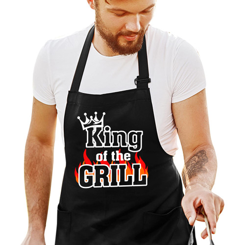 JUOOE Aprons for Men - Funny Kitchen Black Apron for BBQ Grilling Cooking with 2 Pockets Dad Birthday Gift (King of the grill)