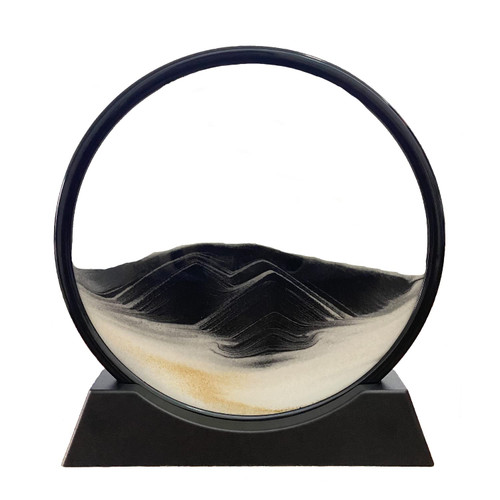 SOFLIY 7in Black and White 3D Dynamic Sand Art Liquid Motion, Moving Sand Art Picture Round Glass 3D Deep Sea Sandscape in Motion Display Flowing Sand Frame Relaxing Desktop Home Office Work Decor