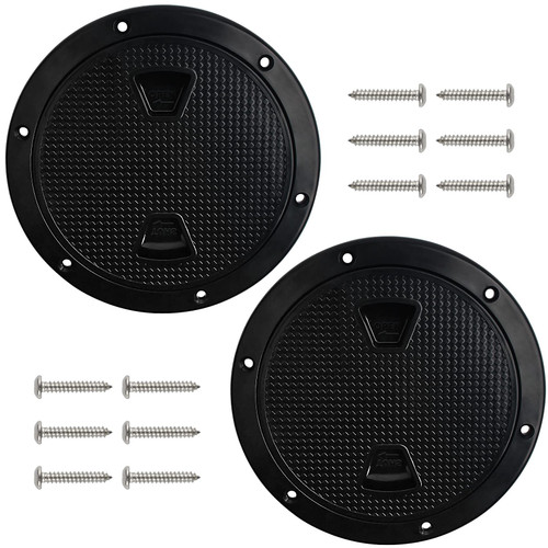 VEITHI 6" Circular Non Slip Inspection Hatch - Boat Hatch Deck Plate with Detachable Cover for RV Marine Boat Kayaks Yacht - Boat Round Non Slip Inspection Hatch with Screws ?Black 2Pack?
