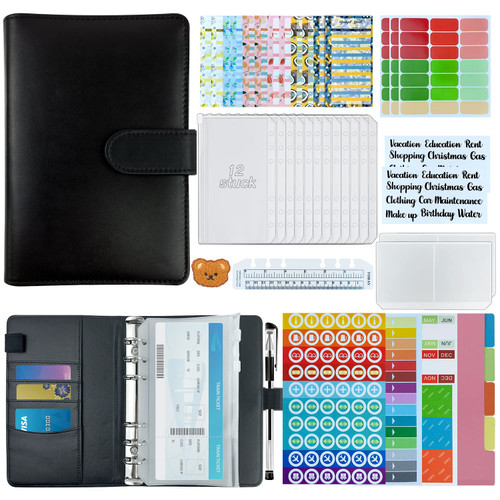 A6 Binder,42PCS Budget Binder Cash Envelopes for Budgeting Money Organizer for Cash,Cash Envelopes for A6 Budgeting,Money Saving Binder for Binder Organizer A6 Budget Planner. (Black)