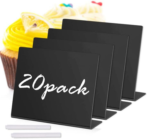 Thrseely 20 Pack Acrylic Mini Chalkboard Sign for Food, Black Tabletop Chalkboard Signs, Small Chalkboards Signs for Bakery, Birthday Parties, Message Board Signs, Buffet, Weddings and Retail