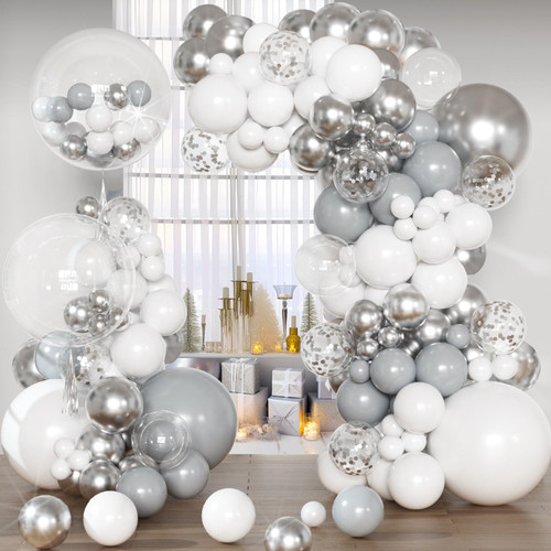 KARLURE White Silver Grey Balloon Garland Arch Kit with BoBo Balloons,145pcs Silver and White Winter Balloon Arch for Winter Wonderland Baby Shower Wedding Anniversary Birthday Decorations KARLURE White Silver Grey Balloon Garland Arch Kit with BoBo Balloons,145pcs Silver and White Winter Balloon Arch for Winter Wonderland Baby Shower Wedding Anniversary Birthday Decorations