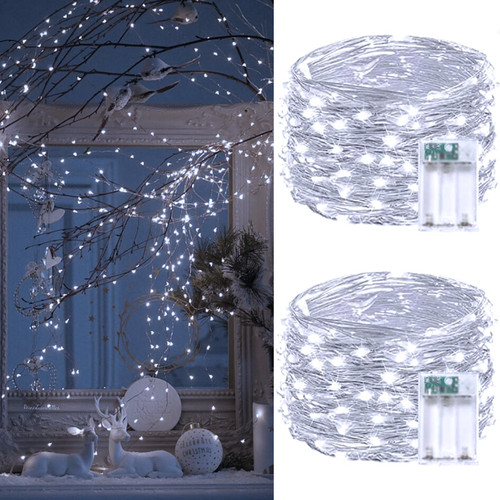 2 Pack 20FT 60LED Fairy Lights Battery Operated, Waterproof Valentine String Lights with Timer, Battery Twinkle Lights for Girl's Bedroom Valentine Decorations (Cool White)