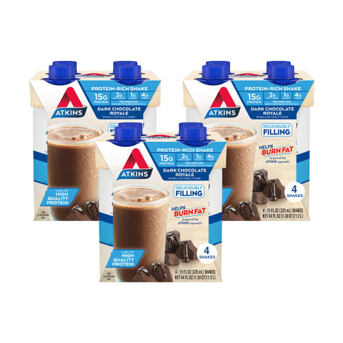 Atkins Dark Chocolate Royale Protein Shake, 15g Protein, Low Glycemic, 2g Net Carb, 1g Sugar, Keto Friendly, 12 Count Atkins Dark Chocolate Royale Protein Shake, 15g Protein, Low Glycemic, 2g Net Carb, 1g Sugar, Keto Friendly, 12 Count
